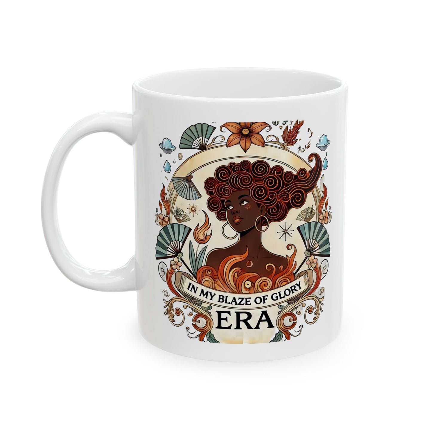 "In My Blaze of Glory Menopause Mug – Funny Ceramic Coffee Cup for Perimenopausal Women, Moms, and Hot Flash Queens – Perfect Art Nouveau Gift"