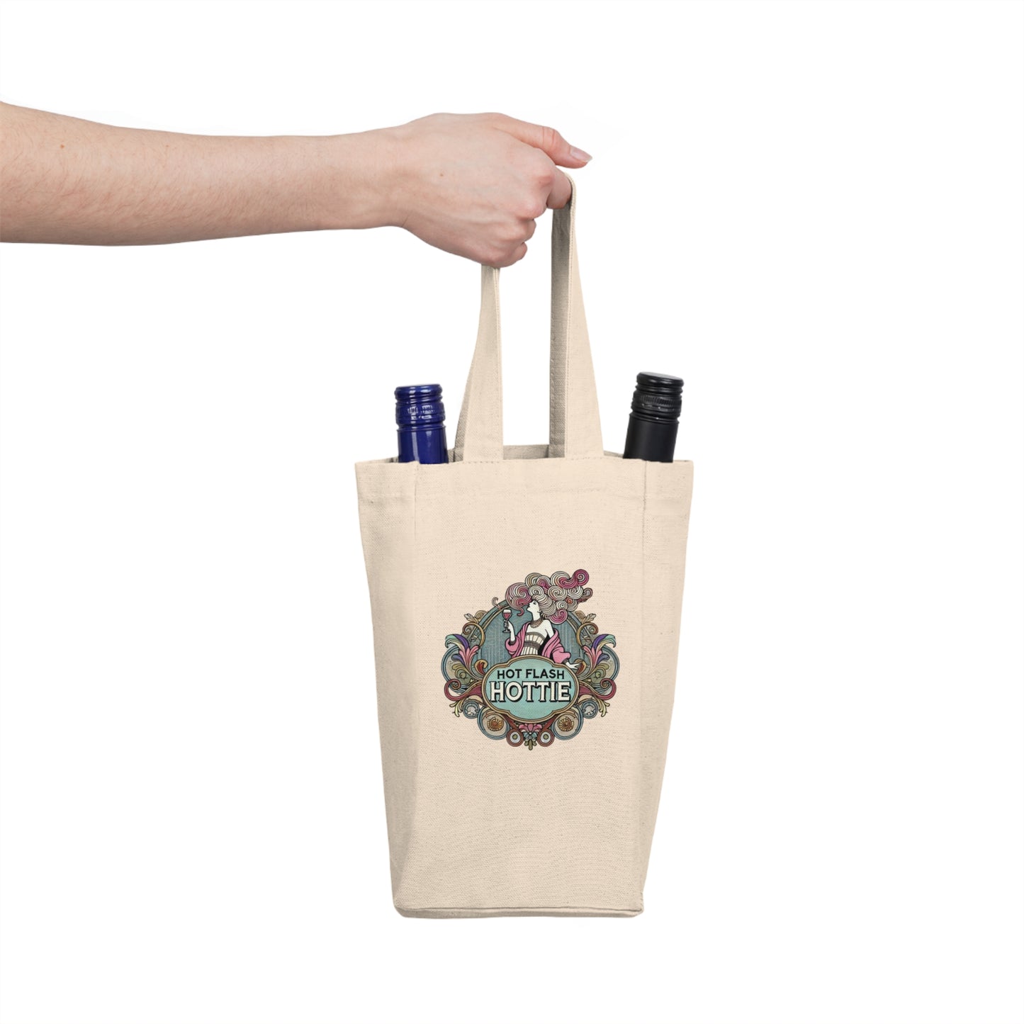 Funny Hot Flash Hotties Double Wine Tote Bag, Wine Bags for Ladies, Hot Flash Era Phase, Wine Lover Gift, Wine Carrier, Wine Accessory