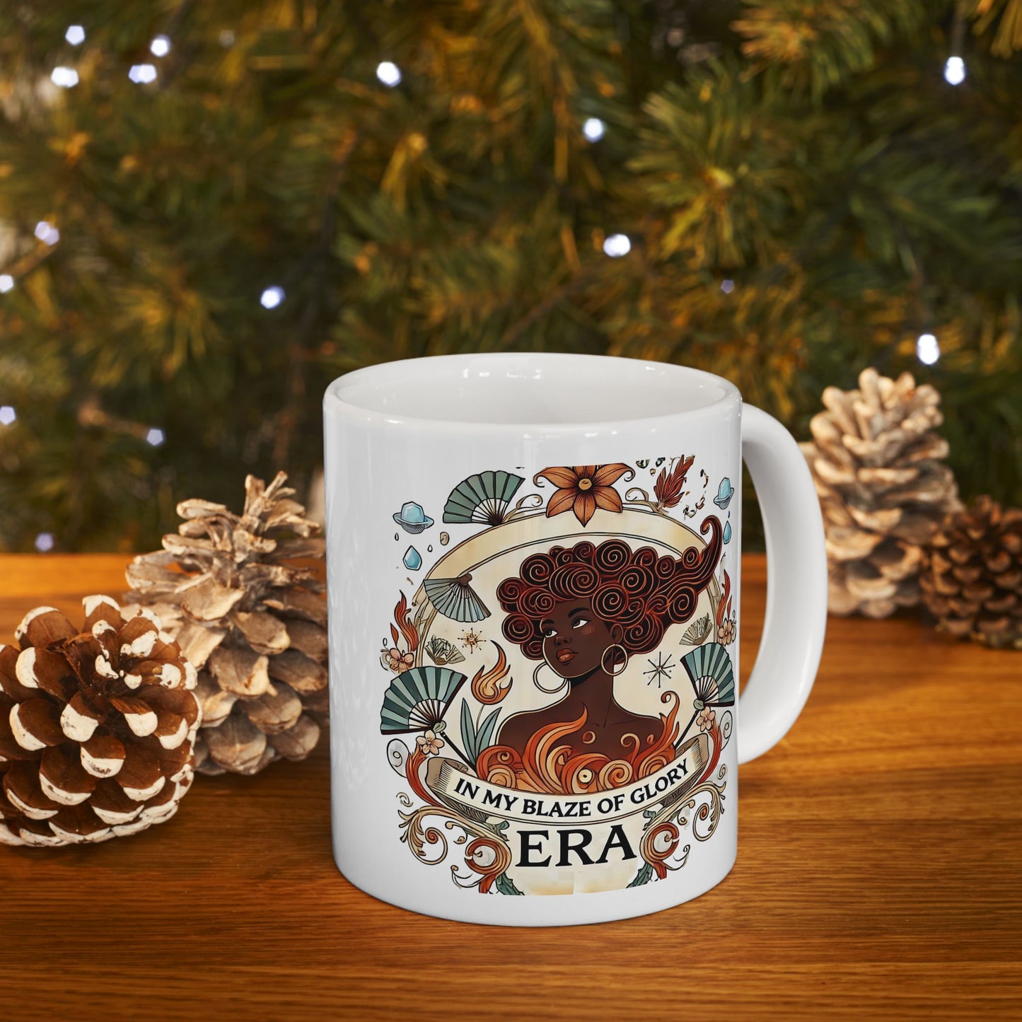 "In My Blaze of Glory Menopause Mug – Funny Ceramic Coffee Cup for Perimenopausal Women, Moms, and Hot Flash Queens – Perfect Art Nouveau Gift"