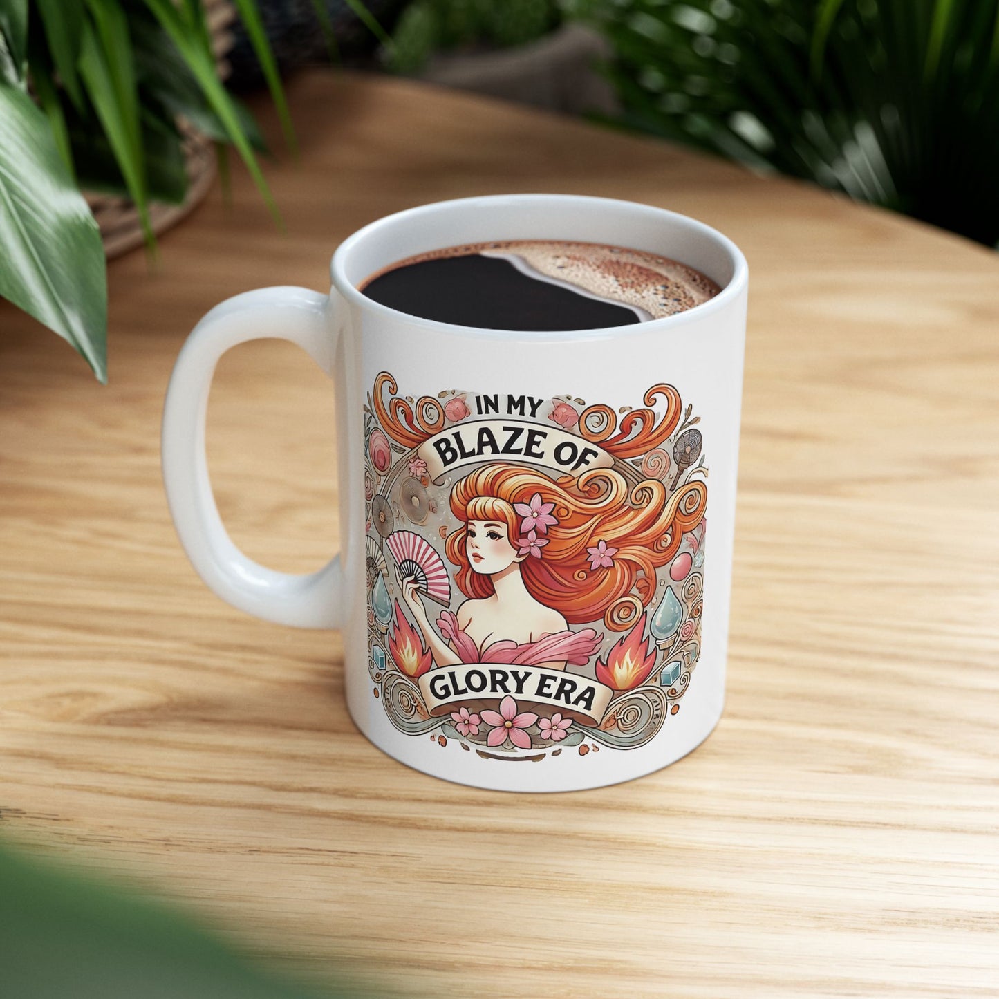 "My Blaze of Glory Menopause Mug – Funny Ceramic Coffee Cup for Perimenopausal Women, Moms, and Hot Flash Queens – Perfect Art Nouveau Gift"