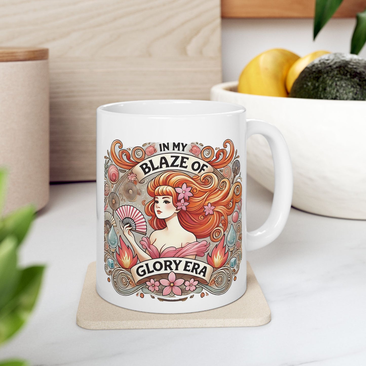 "My Blaze of Glory Menopause Mug – Funny Ceramic Coffee Cup for Perimenopausal Women, Moms, and Hot Flash Queens – Perfect Art Nouveau Gift"