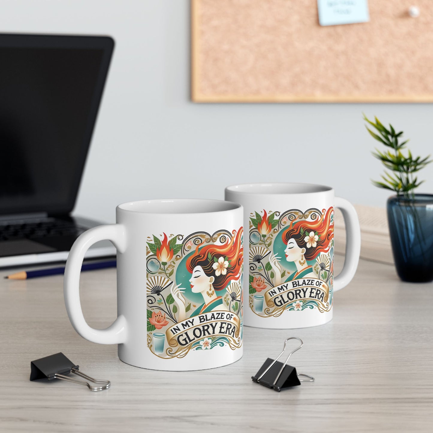 "In My Blaze of Glory Menopause Mug – Funny Ceramic Coffee Cup for Perimenopausal Women, Moms, and Hot Flash Queens – Perfect Art Nouveau Gift"