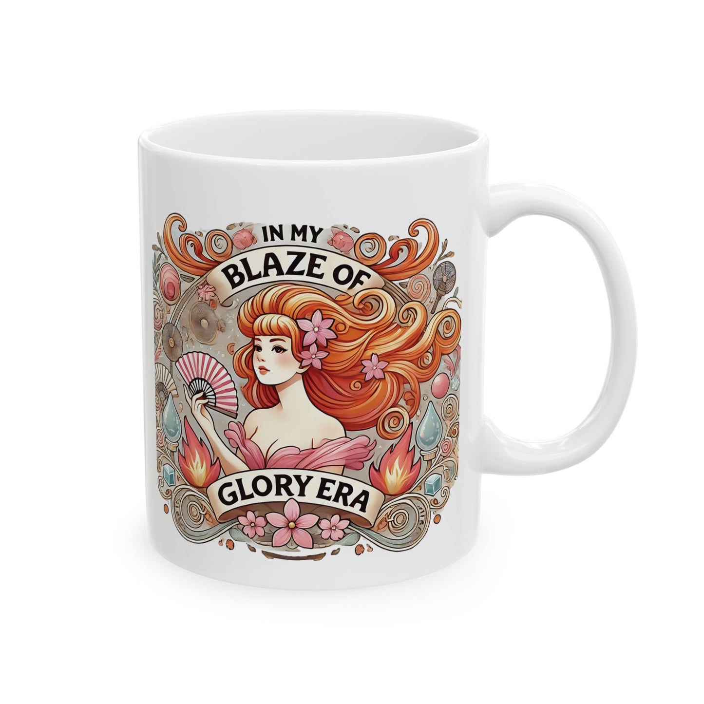 "My Blaze of Glory Menopause Mug – Funny Ceramic Coffee Cup for Perimenopausal Women, Moms, and Hot Flash Queens – Perfect Art Nouveau Gift"
