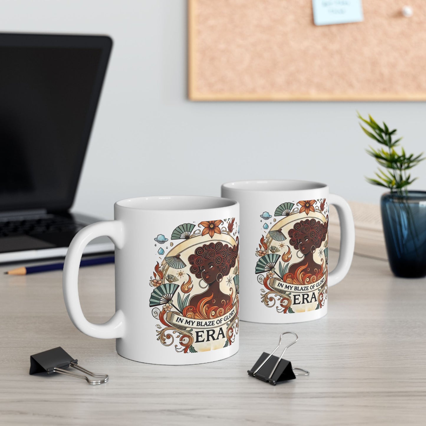 "In My Blaze of Glory Menopause Mug – Funny Ceramic Coffee Cup for Perimenopausal Women, Moms, and Hot Flash Queens – Perfect Art Nouveau Gift"