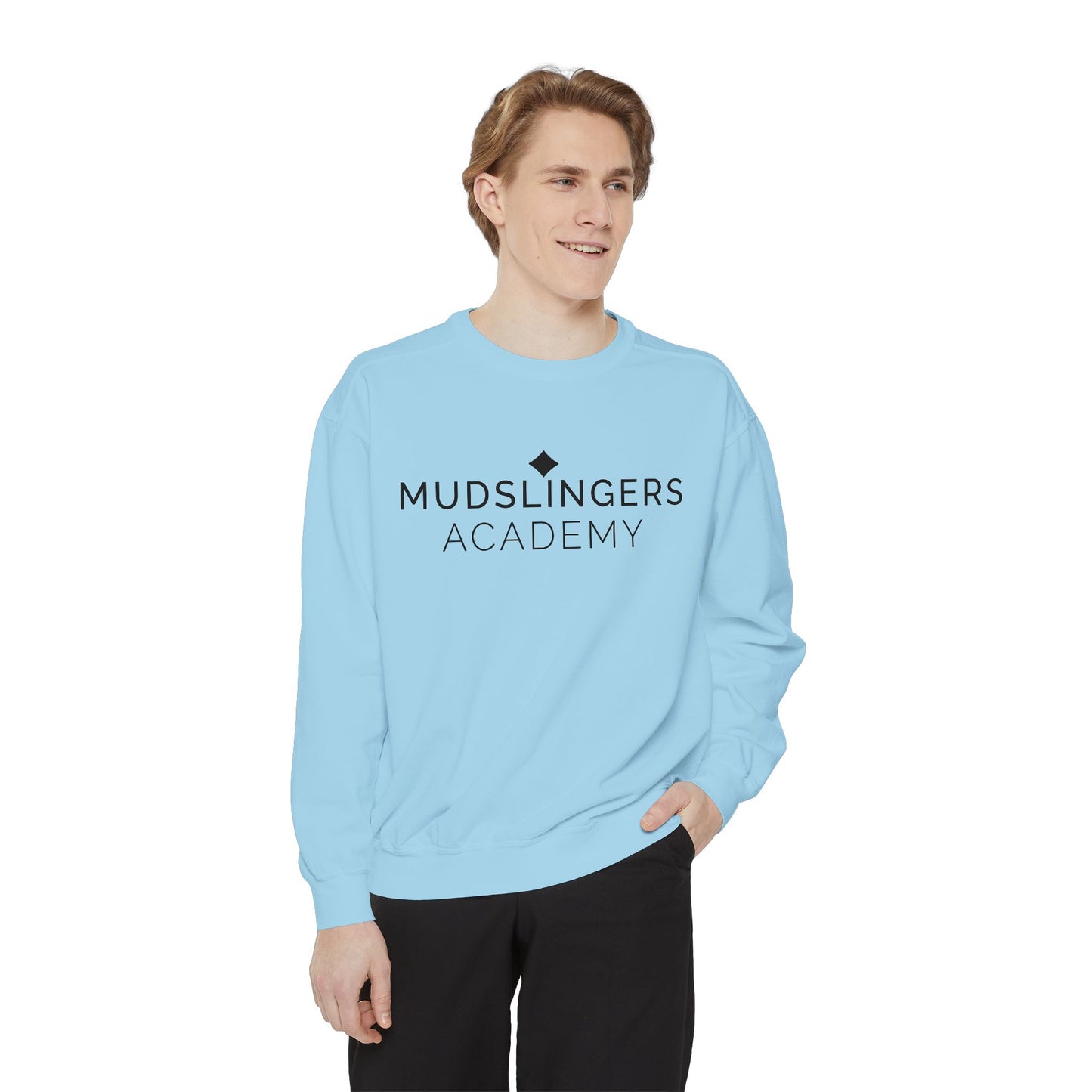 Mudslinger's Academy Funny Sweatshirt, A Minimalist Style Sweatshirt, Quirky Gift, Gift for Him, Gift for her, Gift for Co-Worker