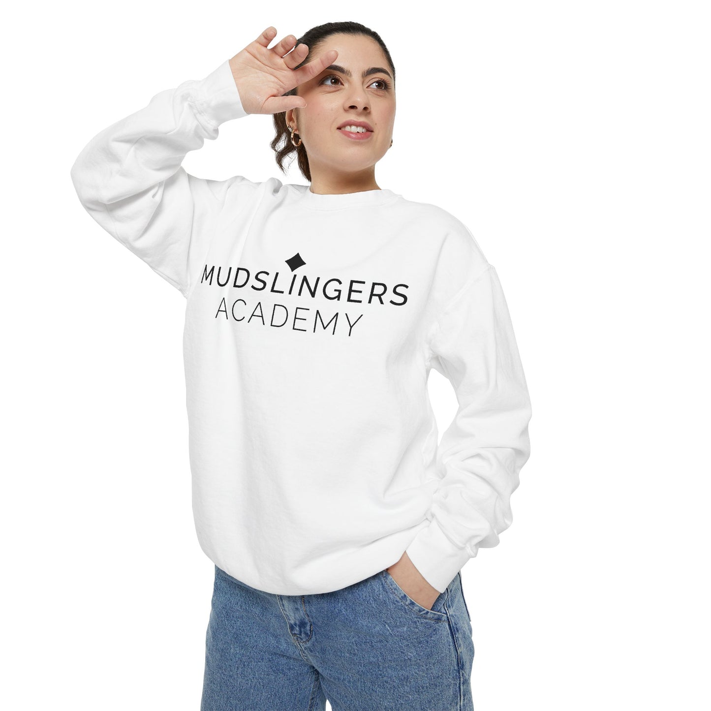 Mudslinger's Academy Funny Sweatshirt, A Minimalist Style Sweatshirt, Quirky Gift, Gift for Him, Gift for her, Gift for Co-Worker